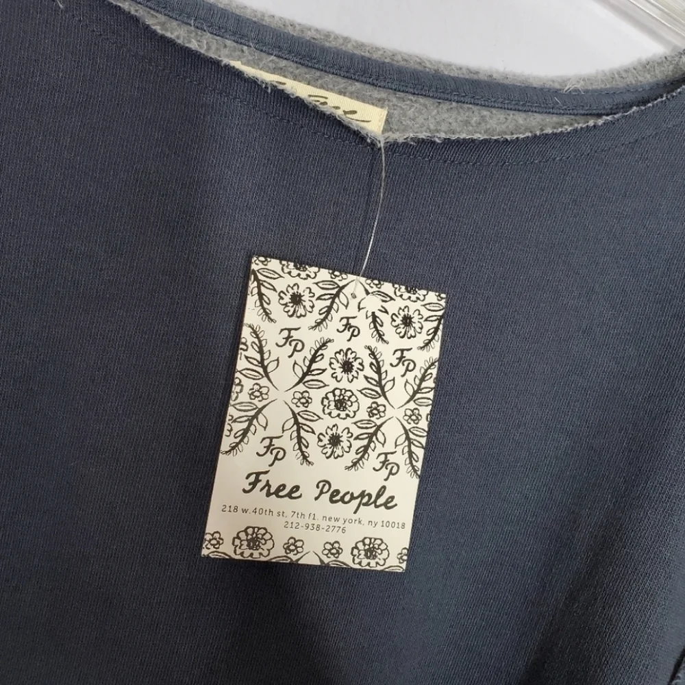 Free People We The Free Rosey Navy Blue Distressed Fleece Oversized Sweatshirt